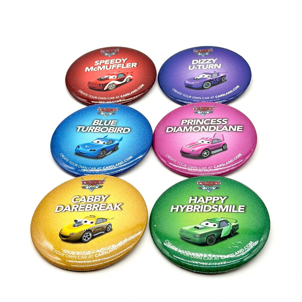 Disney Pixar Cars Land Create Your Own Car Glitter Button Pin Set of 6 DCA Rare